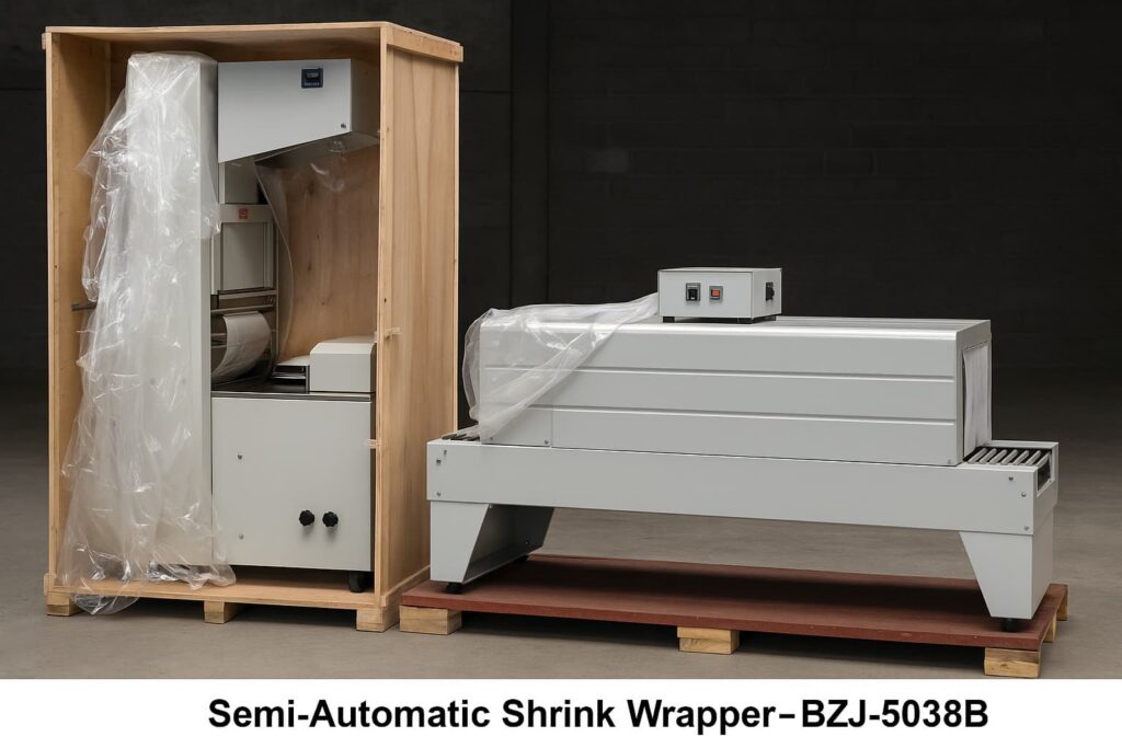 Semi-Automatic Shrink Wrapper BZJ-5038B with BSE-5040A Tunnel for bottles and cartons