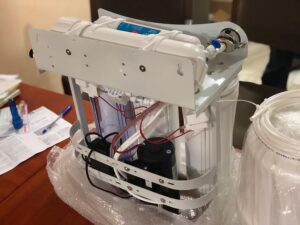 the Under sink domestic reverse osmosis machine on display on a table