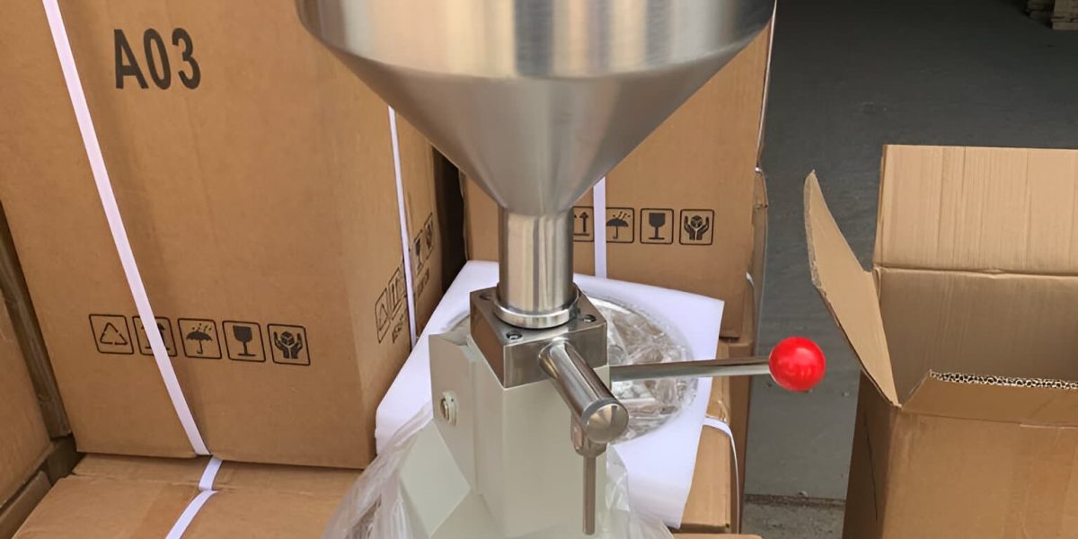 A03 Manual Liquid Filling Machine for 5–50ml bottles, stainless steel piston filler